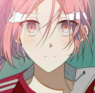 😕 anime, manga, character, pink hair, red eyes telegram sticker