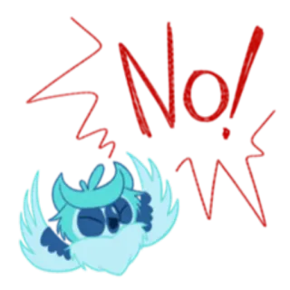 😞 No! フクロウ, ステッカー, いいえ, 漫画, 青, 鳥 telegram sticker