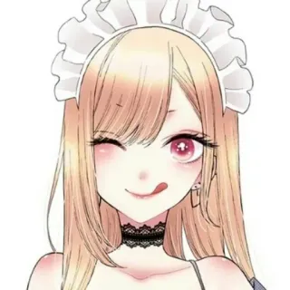 ❤️ fille anime, メイド (maid), clin d'oeil, mignon, dessin animé, illustration whatsapp sticker