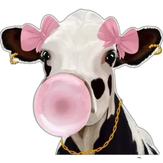 🐮 vaca, chiclete, animal, laço, rosa, joias telegram sticker