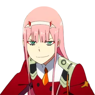 😏 Zero Two Darling in the Franxx anime, pink hair, smug, zero two telegram sticker