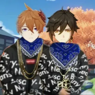 😜 Tartaglia, Zhongli Genshin Impact SC
SC
Hans
20
Nessa rea
B
SCVD
NLT D
ny
ans Ne
1
N
D Anime, Videogioco, Stile, Personaggi, Supreme, Bandana telegram sticker