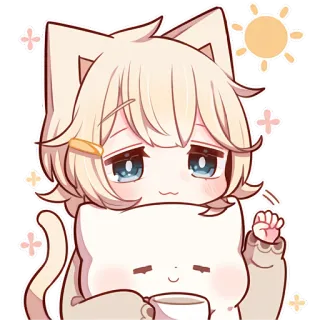 ☀ cat, cute, kawaii, anime, chibi, morning, coffee telegram sticker