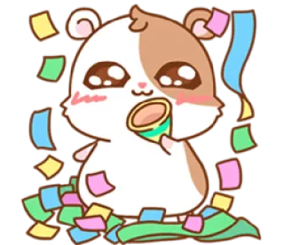 🥳 햄스터, 종이조각, 축하, 귀여운, 파티, 동물, 만화 telegram sticker