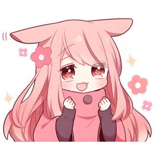 🥹 Anime, Chibi, Fofo, Rosa, Desenho animado, Menina, Kawaii, Flor whatsapp sticker