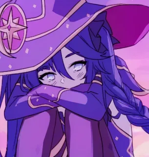👀 Mona Genshin Impact Anime, Genshin Impact, Mona, Morado, Llorando, Dibujos animados whatsapp sticker