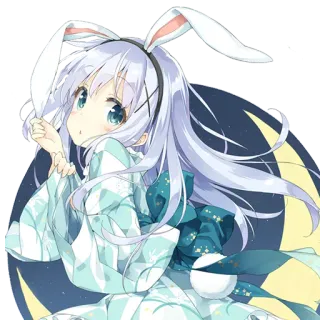 🐰 애니메이션, 여자, 토끼 귀, 카와이, 귀여운, 만화, 일러스트 telegram sticker