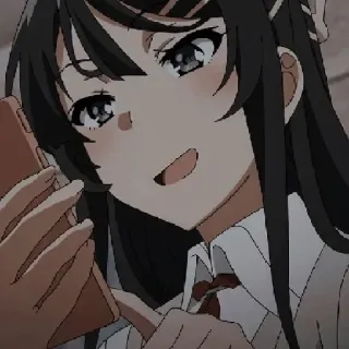 😏 Anime, Ragazza, Sorriso, Divisa scolastica, Telefono, Cartone animato telegram sticker