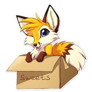 😉 Sweets renard, dessin animé, animal, boîte, bonbons, mignon telegram sticker