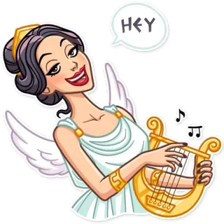 👋 HEY Desenho animado, Anjo, Asas, Lira, Música telegram sticker