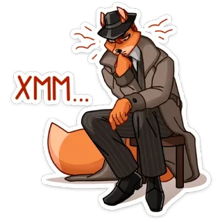 🤔 XMM... raposa, detetive, pensando, desenho animado, animal telegram sticker
