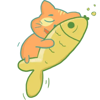 🤤 gato, peixe, dormindo, fofo, animal whatsapp sticker