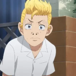 😧 Takemichi Hanagaki Tokyo Revengers anime, pelo rubio, preocupado, expresión, personaje telegram sticker