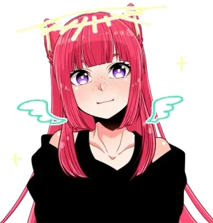 😇 anime, girl, pink hair, angel, halo, wings, kawaii, cute telegram sticker