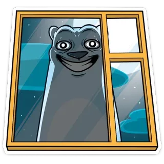😱 zwierzę, okno, kreskówka, straszny, śmieszny, mem, uśmiechnięty, noc telegram sticker