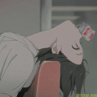 😒 milk アニメ, 牛乳, 少年, 横たわる telegram sticker