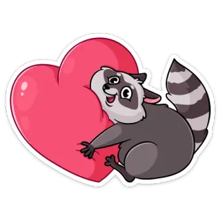 ❤️ rakun, hati, lucu, binatang, kartun, cinta, peluk, mamalia telegram sticker