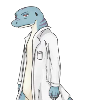 😑 lagarto, científico, bata de laboratorio, reptil, animal, personaje, antropomórfico whatsapp sticker