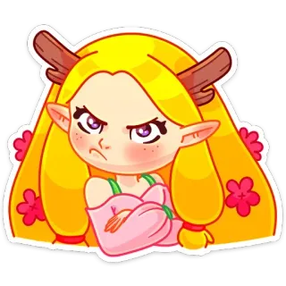 😝 elfo, arrabbiato, fiore, cartone animato, carino, fata, personaggio telegram sticker