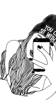 📱 YOU CAN'T SIT WITH US girl, selfie, hat, phone, illustration, text whatsapp sticker