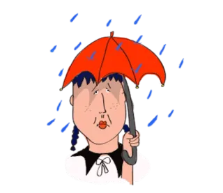 👽 Мультфильм, Грустный, Зонт, Дождь, Плачет, Персонаж telegram sticker