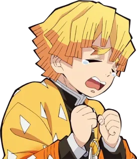 😩 Zenitsu Agatsuma Demon Slayer Zenitsu, Demon Slayer, anime, mangá, chorando, assustado, emocional, desenho animado telegram sticker