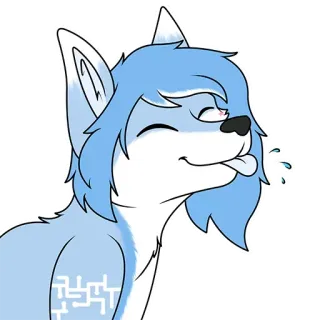 😛 furry, anthro, wolf, cartoon, cute, tongue, blue, white telegram sticker