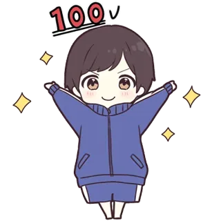 🥳 100 success, score, achievement, student, boy, cartoon telegram sticker