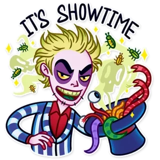🎩 Beetlejuice IT'S SHOWTIME บีเทิลจูซ, ฮาโลวีน, การ์ตูน, ภาพยนตร์, น่ากลัว telegram sticker