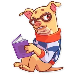 🤓 Hund, Cartoon, Lesen, Brille, Tier, Buch whatsapp sticker