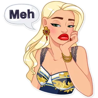 😒 Meh Мультфильм, Блондинка, Женщина, Мех, Выражение, Эмодзи telegram sticker