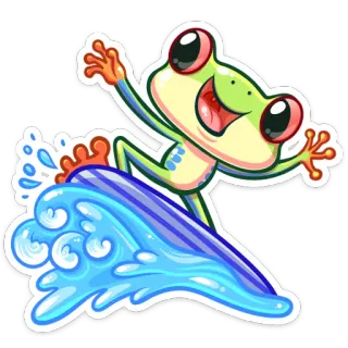 🏂 rana, surf, onda, cartone animato, adesivo, acqua, animale telegram sticker