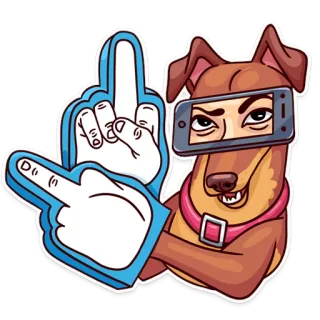 🖕 perro, dedo corazón, ofensivo, gesto, animal, dibujos animados, humor whatsapp sticker