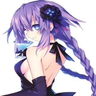 🍸 fille anime, cheveux violets, cocktail, robe, yeux bleus telegram sticker