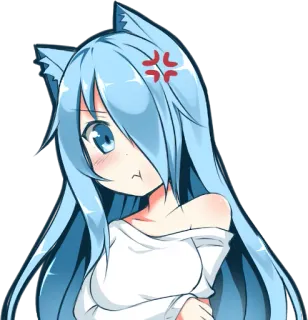 💢 Anime, Dessin animé, Mignon, Fille, En colère, Oreilles de chat, Manga, Kawaii whatsapp sticker