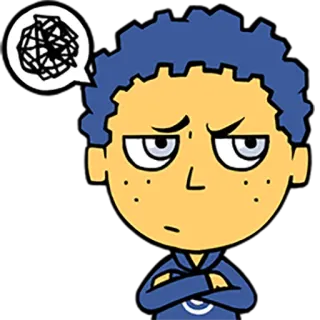 😐 cartoon, anger, frustration, blue hair, thinking, annoyance, upset telegram sticker