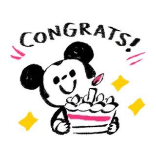 🥳 CONGRATS! congratulazioni, festa, torta, party, saluto, adesivo, cartone animato whatsapp sticker