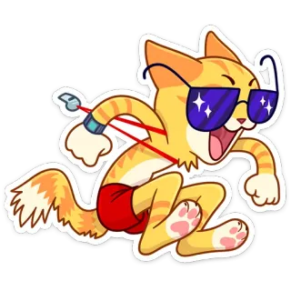 🤩 gato, dibujos animados, gafas de sol, deporte, correr, atlético, divertido, lindo whatsapp sticker