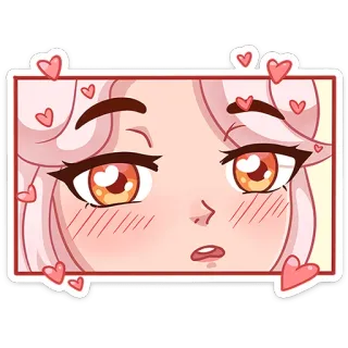 🥰 Аниме, Манга, Милый, Наклейка, Румянец, Сердечки, Мультфильм, Лицо telegram sticker