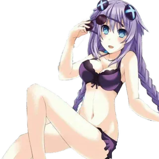 👙 fille anime, bikini, cheveux violets, lunettes de soleil, dessin animé, personnage telegram sticker