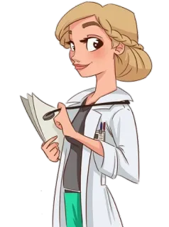 👩‍⚕ женщина, ученый, лабораторный халат, планшет, исследователь, врач, мультфильм telegram sticker
