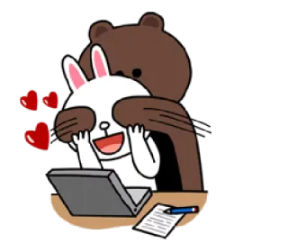 ❤ Brown (bear) bear, rabbit, love, hearts, laptop, kawaii, cute telegram sticker