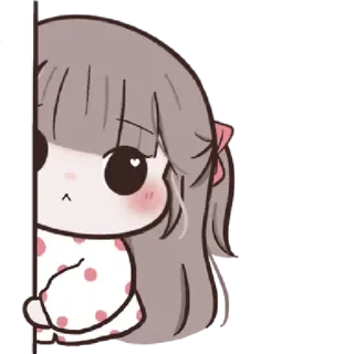 🌙 meisje, schattig, cartoon, piepen, verlegen whatsapp sticker