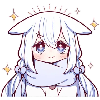 🥹 аниме девушка, мило, блеск, каваи, чиби, шарф, белые волосы telegram sticker