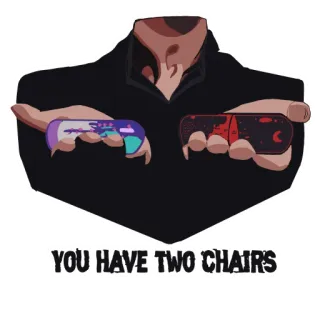 😈 YOU HAVE TWO CHAIRS стулья, два стула, человек держит предметы, фингерборды, миниатюра, игрушки, коллекционное telegram sticker