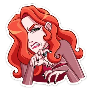👹 woman, cartoon, red hair, character, evil, expression telegram sticker