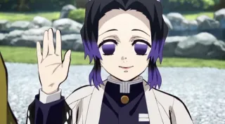 🦋 Shinobu Kocho Demon Slayer Аниме, Клинок, рассекающий демонов, Шинобу Кочо, Персонаж, улыбается, машет рукой, приветствие whatsapp sticker
