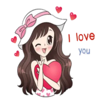 ❤ I love you amor, corazón, chica, dibujos animados, lindo, saludo, cariño, romance whatsapp sticker