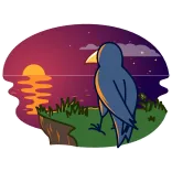 🤔 cuervo, pájaro, atardecer, océano, naturaleza, paisaje telegram sticker