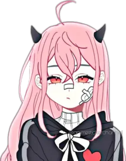 😒 @armestickerchannel Animé, Manga, Démon, Fille, Cheveux Roses, Autocollant telegram sticker